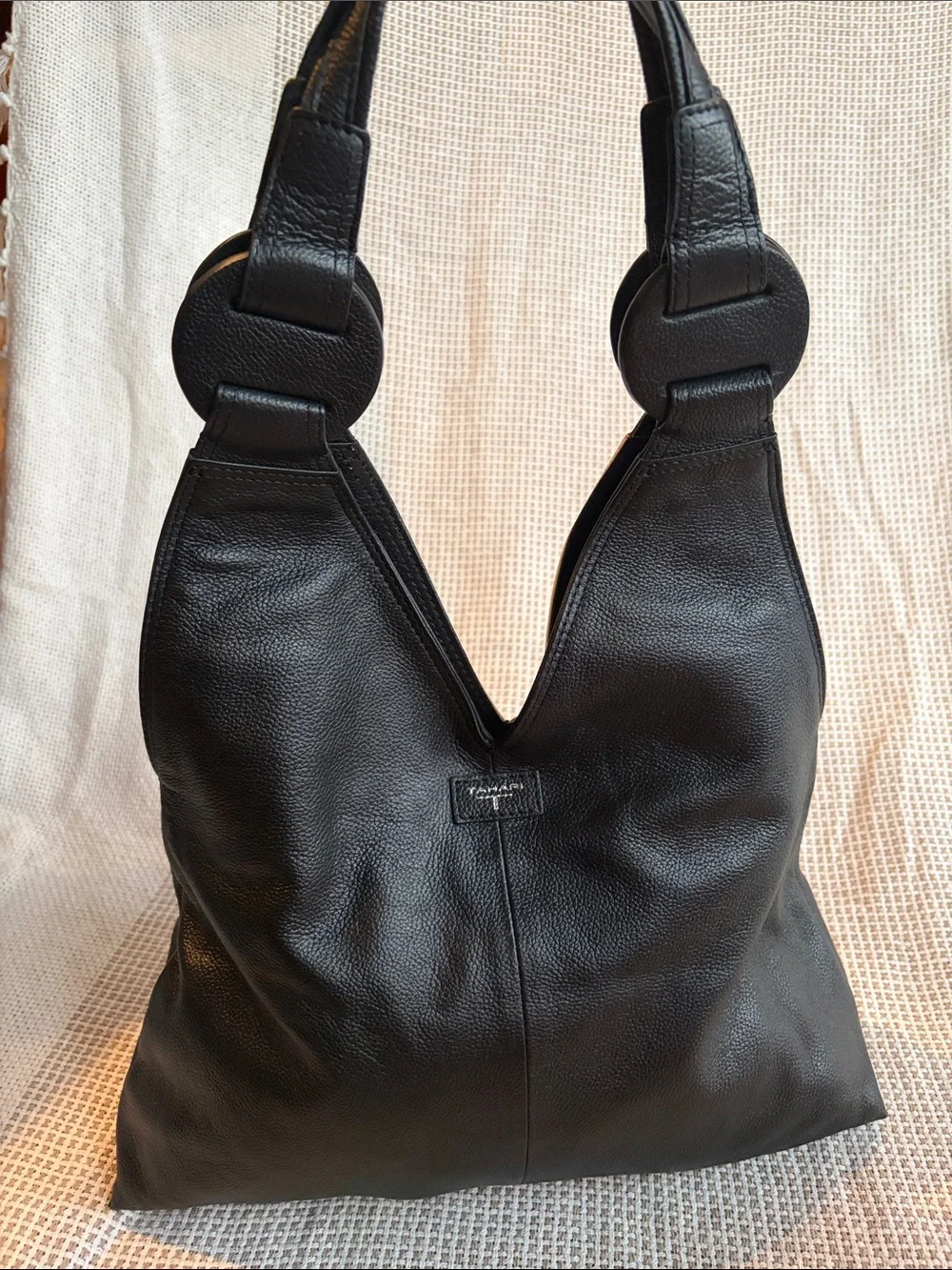 TAHARI Joplin Hobo Colorblock Leather Bag - Black, White & Tan